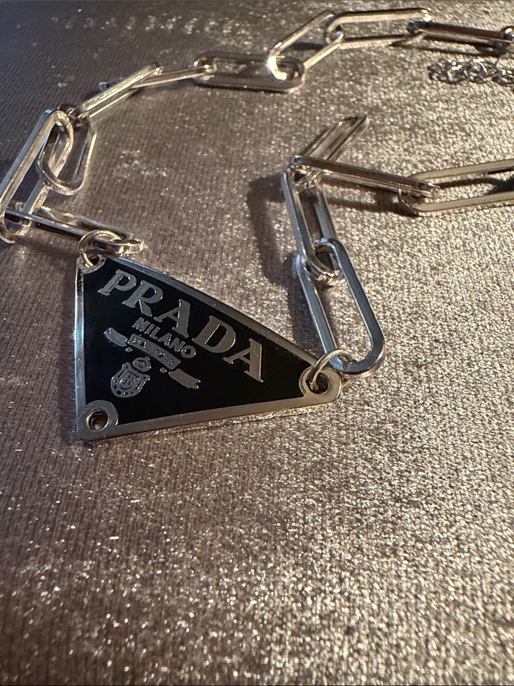 Silver Triangle Logo Chain Necklace with Paperclip Links